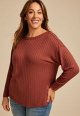 Plus Size Ribbed Knit Snap Shoulder Top, , small
