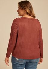 Plus Size Ribbed Knit Snap Shoulder Top, , small