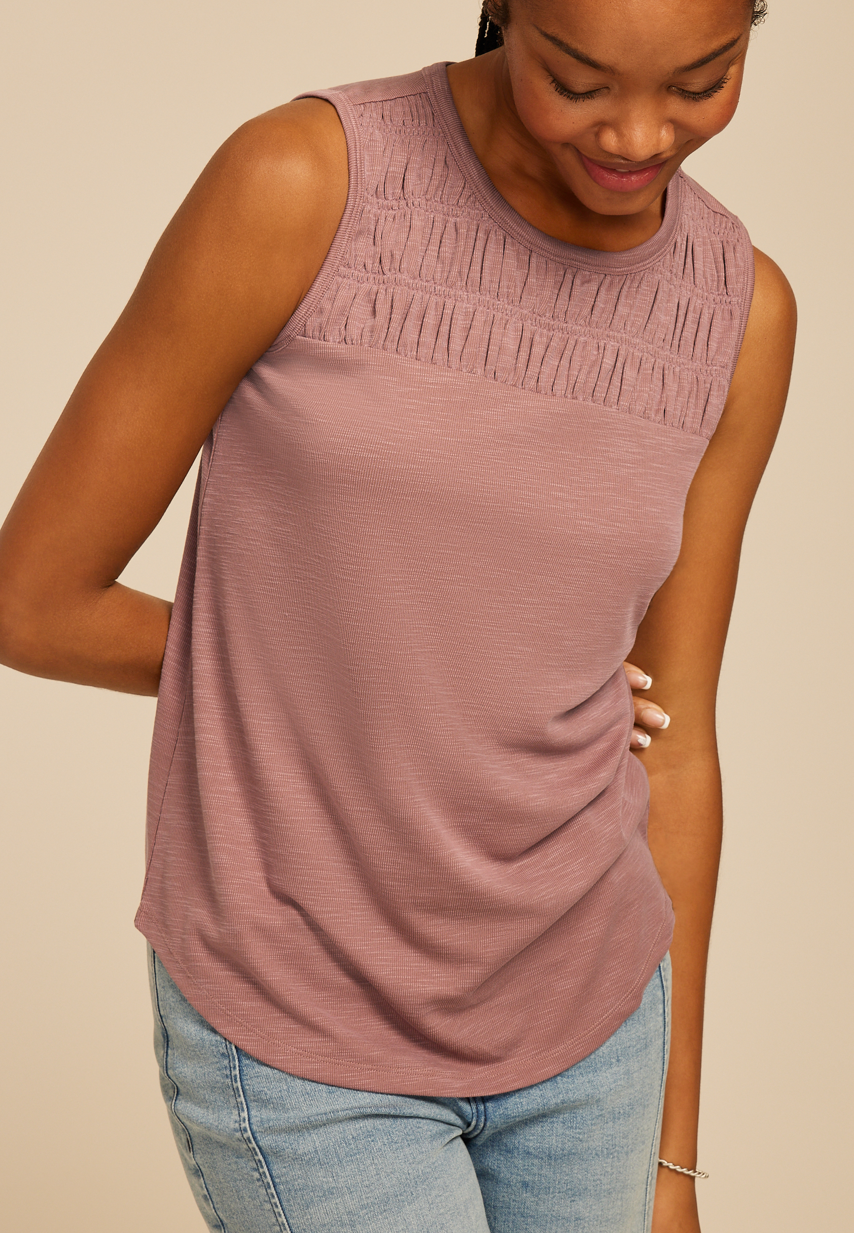 Smocked Yoke Tank Top, C3199, large