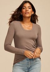 24/7 Brushed Ribbed Scoop Neck Tee, OAK TAUPE, small