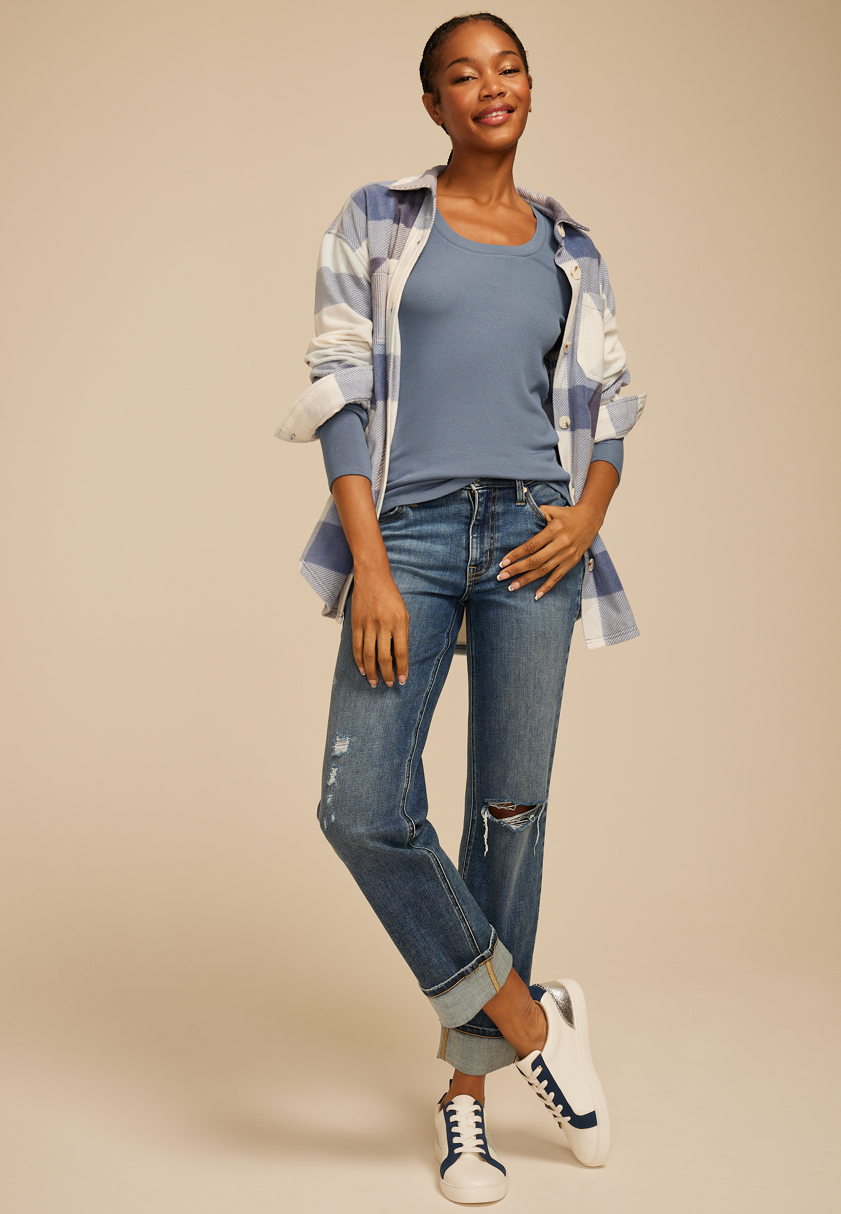 24/7 Brushed Ribbed Scoop Neck Tee