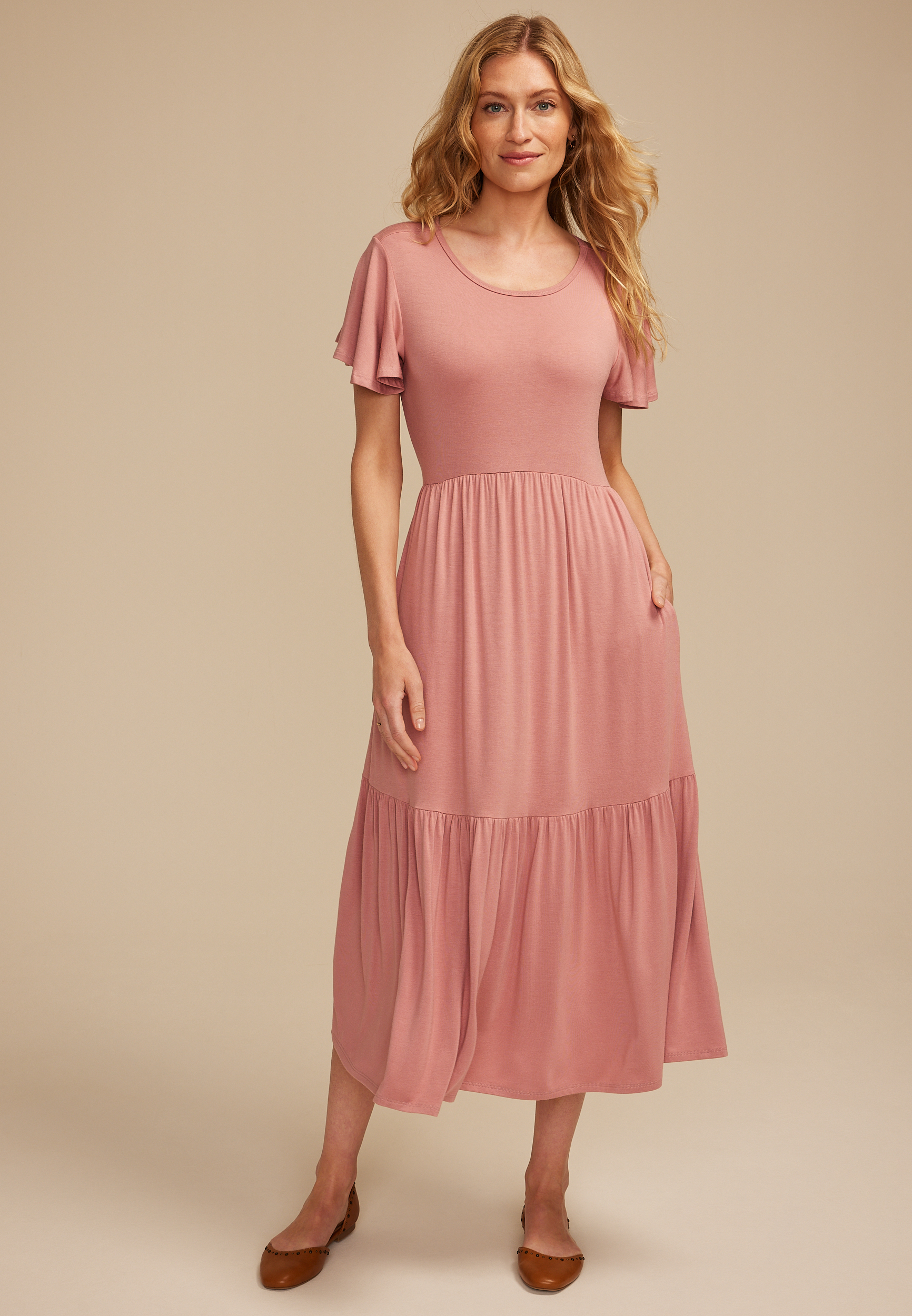24/7 Flutter Sleeve Midi Dress