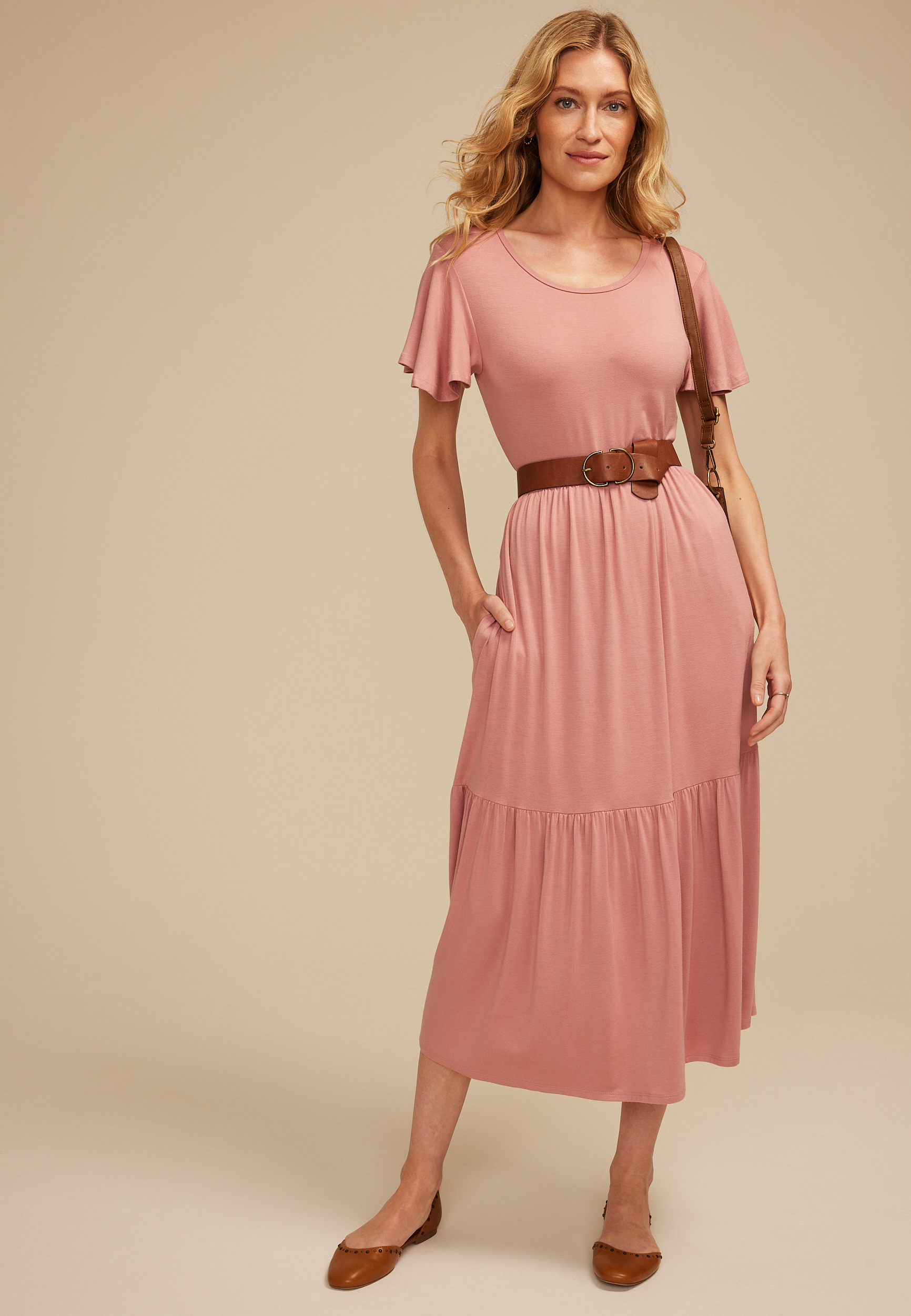 24/7 Flutter Sleeve Midi Dress