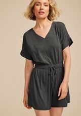 24/7  V Neck Tie Waist Romper, , small