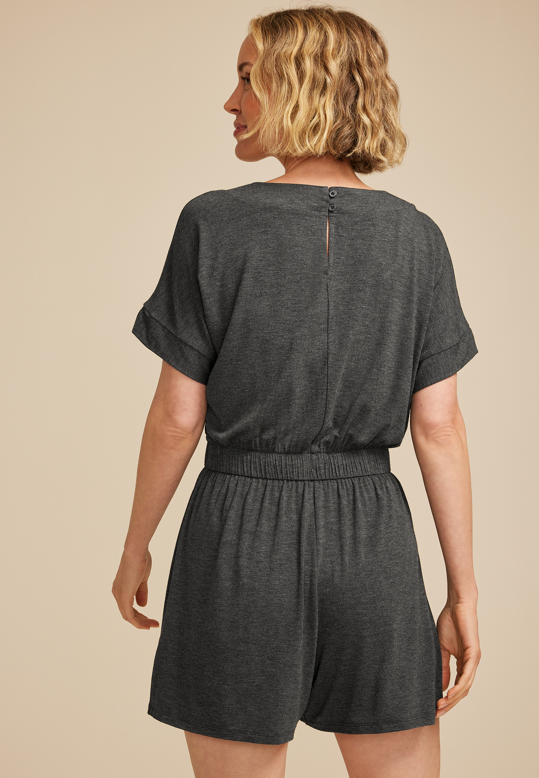 24/7  V Neck Tie Waist Romper, , large