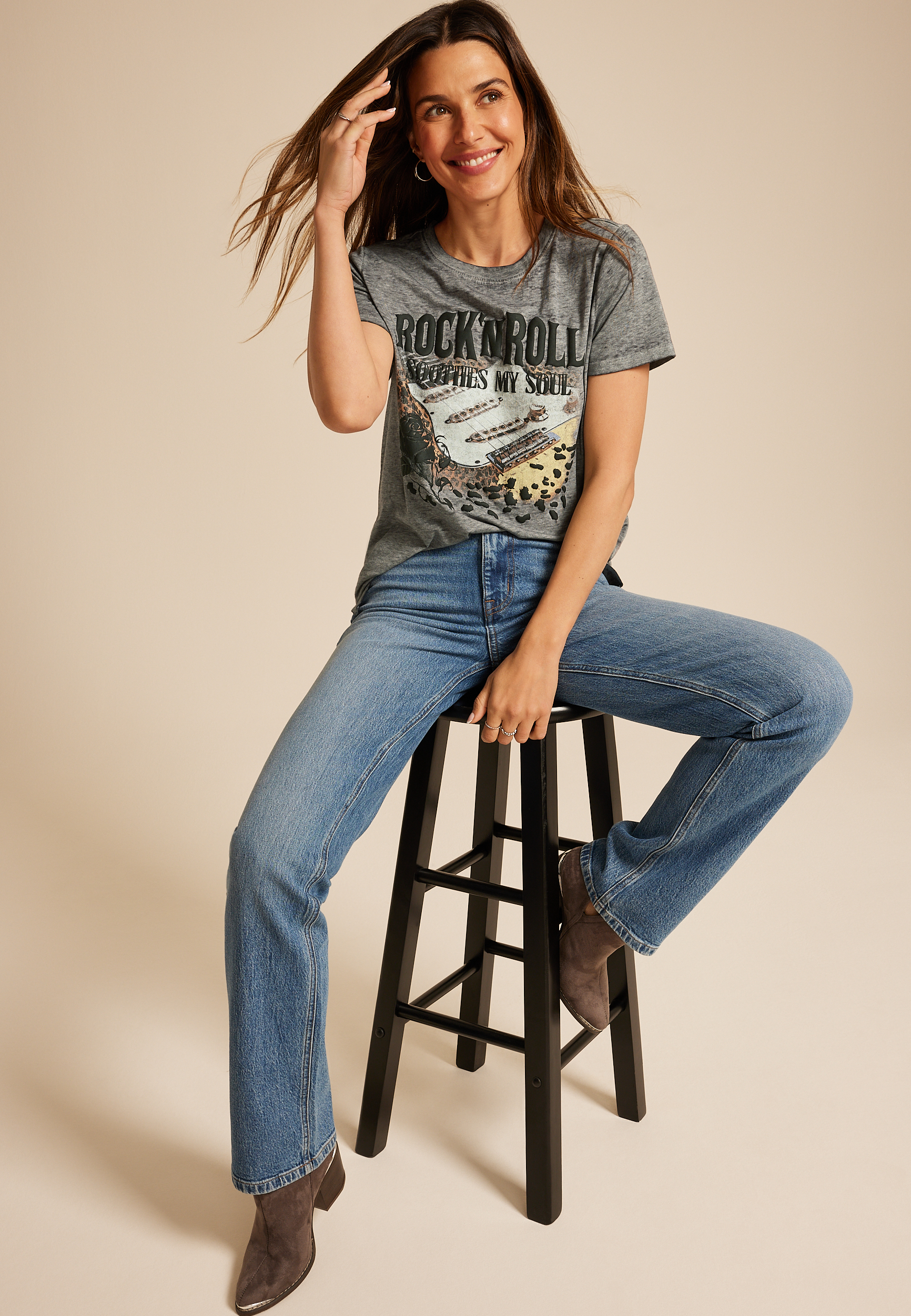 Rock N Roll Classic Fit Graphic Tee, DARK IRON GRAY, large