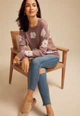 Floral Knit Sweater, C9248, small