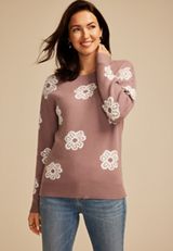 Floral Knit Sweater, C9248, small