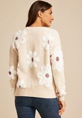 Fuzzy Floral Button Front Cardigan, C1008, small