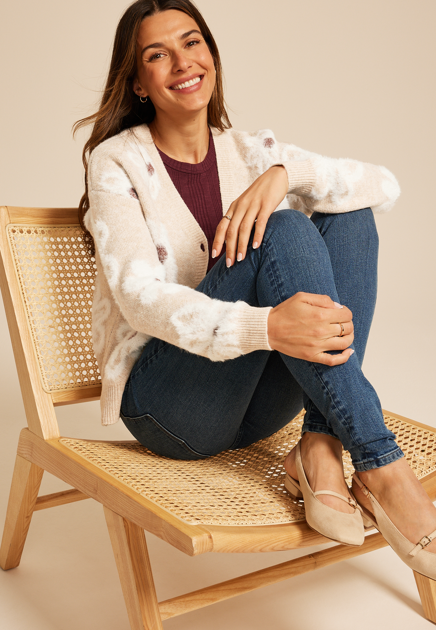 Fuzzy Floral Button Front Cardigan, C1008, large