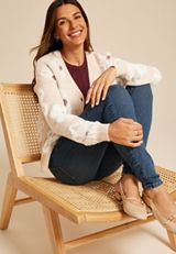 Fuzzy Floral Button Front Cardigan, C1008, small