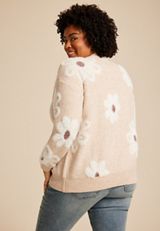 Plus Size Fuzzy Floral Button Front Cardigan, C1008, small