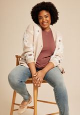 Plus Size Fuzzy Floral Button Front Cardigan, C1008, small