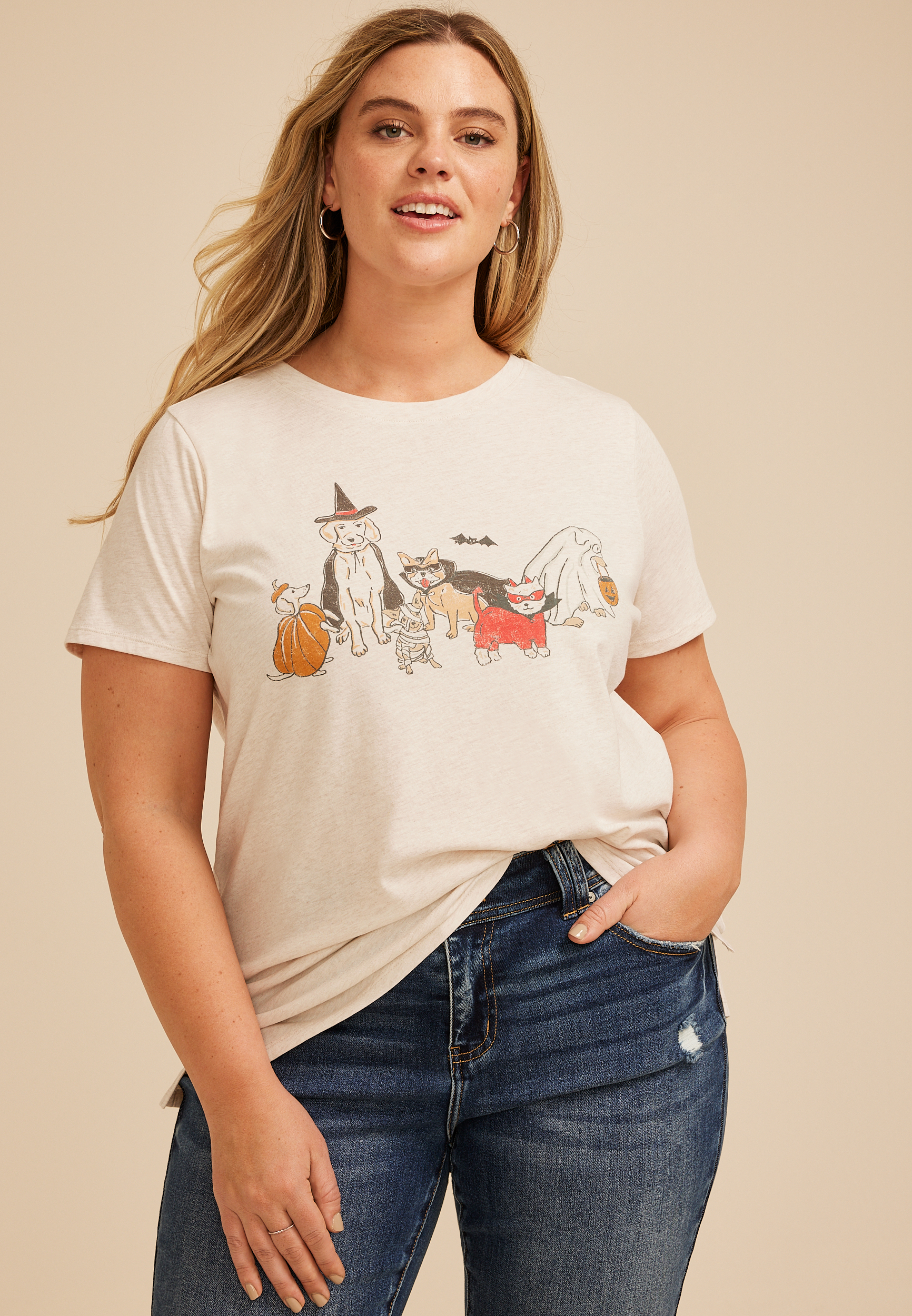 Plus Size Halloween Costume Dogs Classic Fit Graphic Tee, , large
