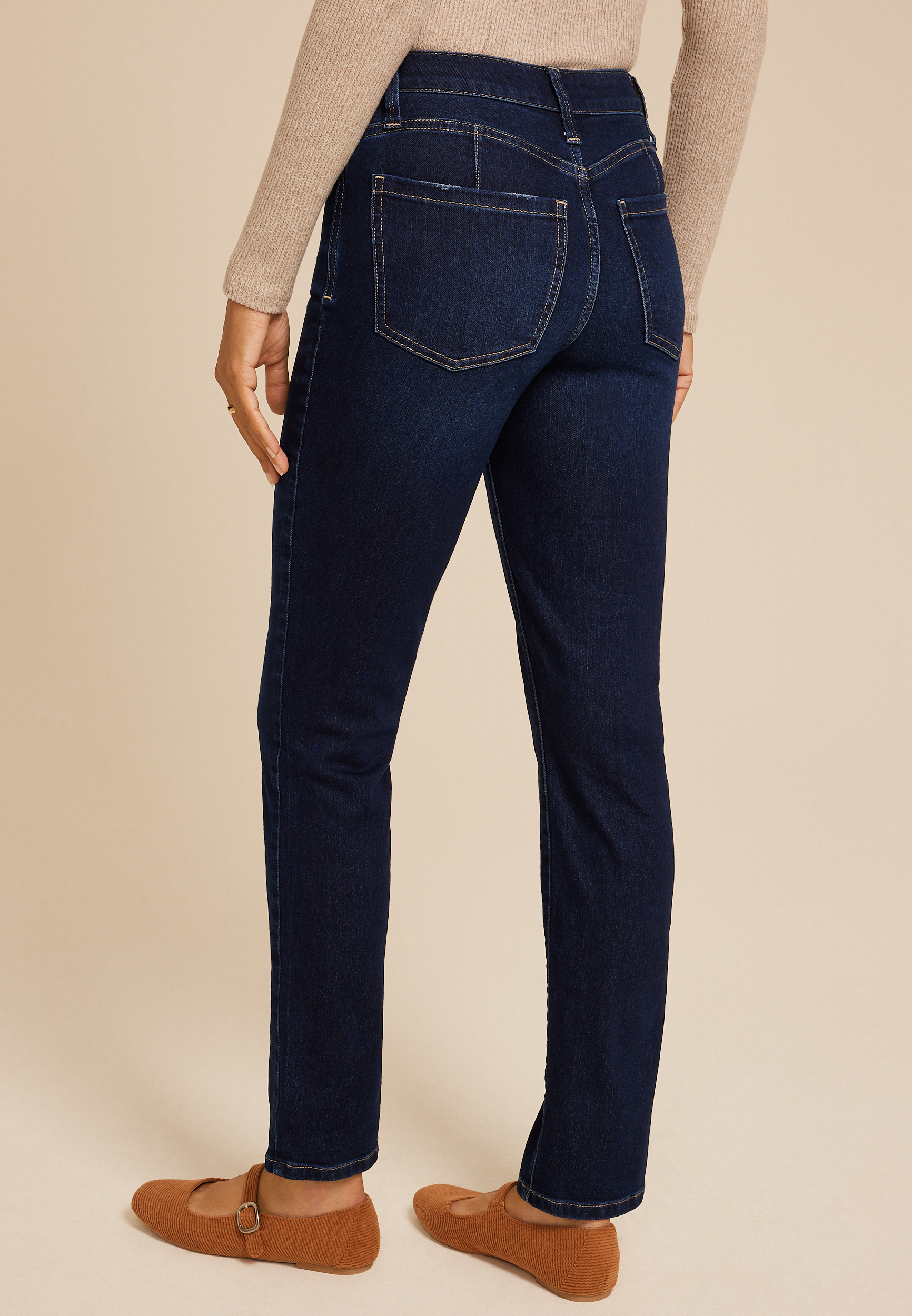 Everflex&trade; Super Dark High Rise Back Seamed Straight Jean, C258, large