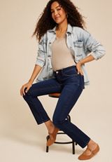 Everflex&trade; Super Dark High Rise Back Seamed Straight Jean, C258, small