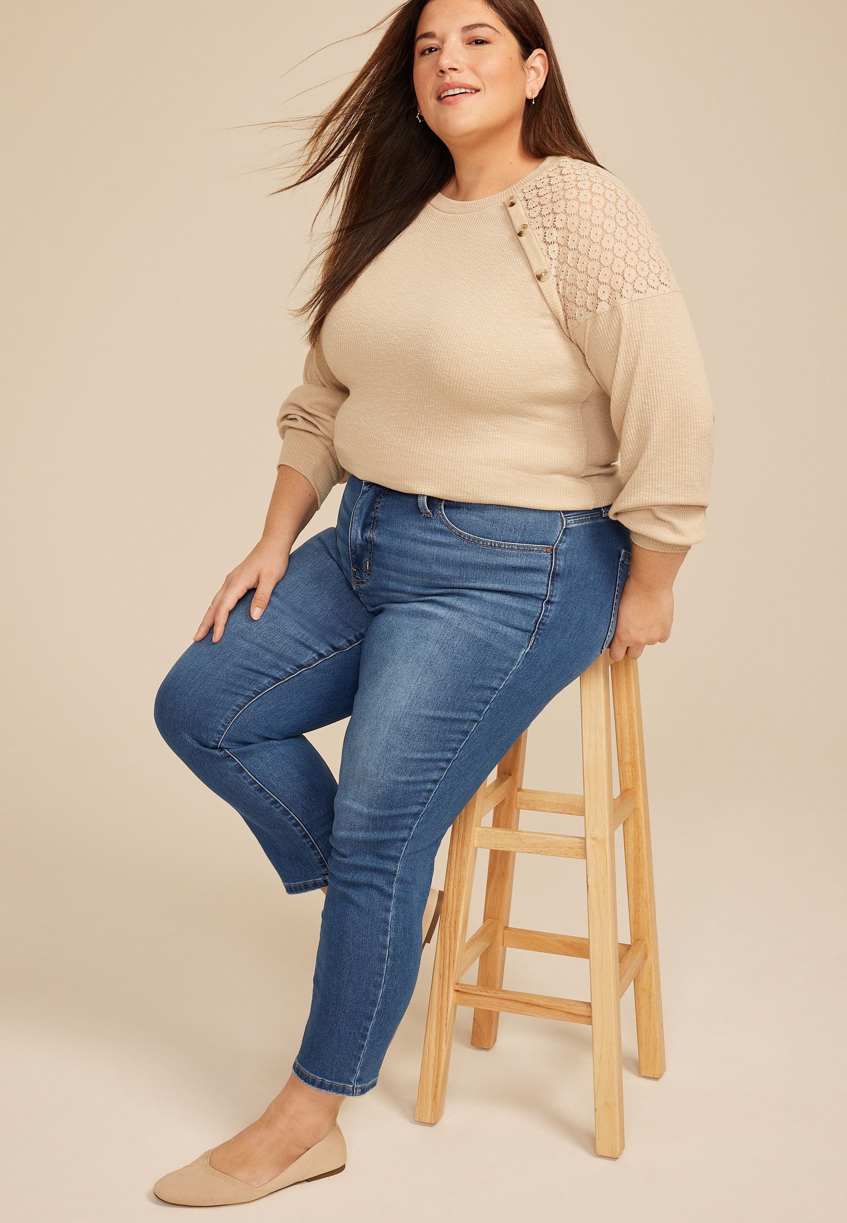 Plus Size Everflex&trade; High Rise Back Seamed Slim Straight Jean, C3337, large