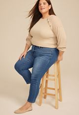 Plus Size Everflex&trade; High Rise Back Seamed Slim Straight Jean, C3337, small