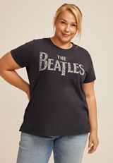 Plus Size The Beatles Floral Classic Fit Graphic Tee, PHANTOM BLACK, small