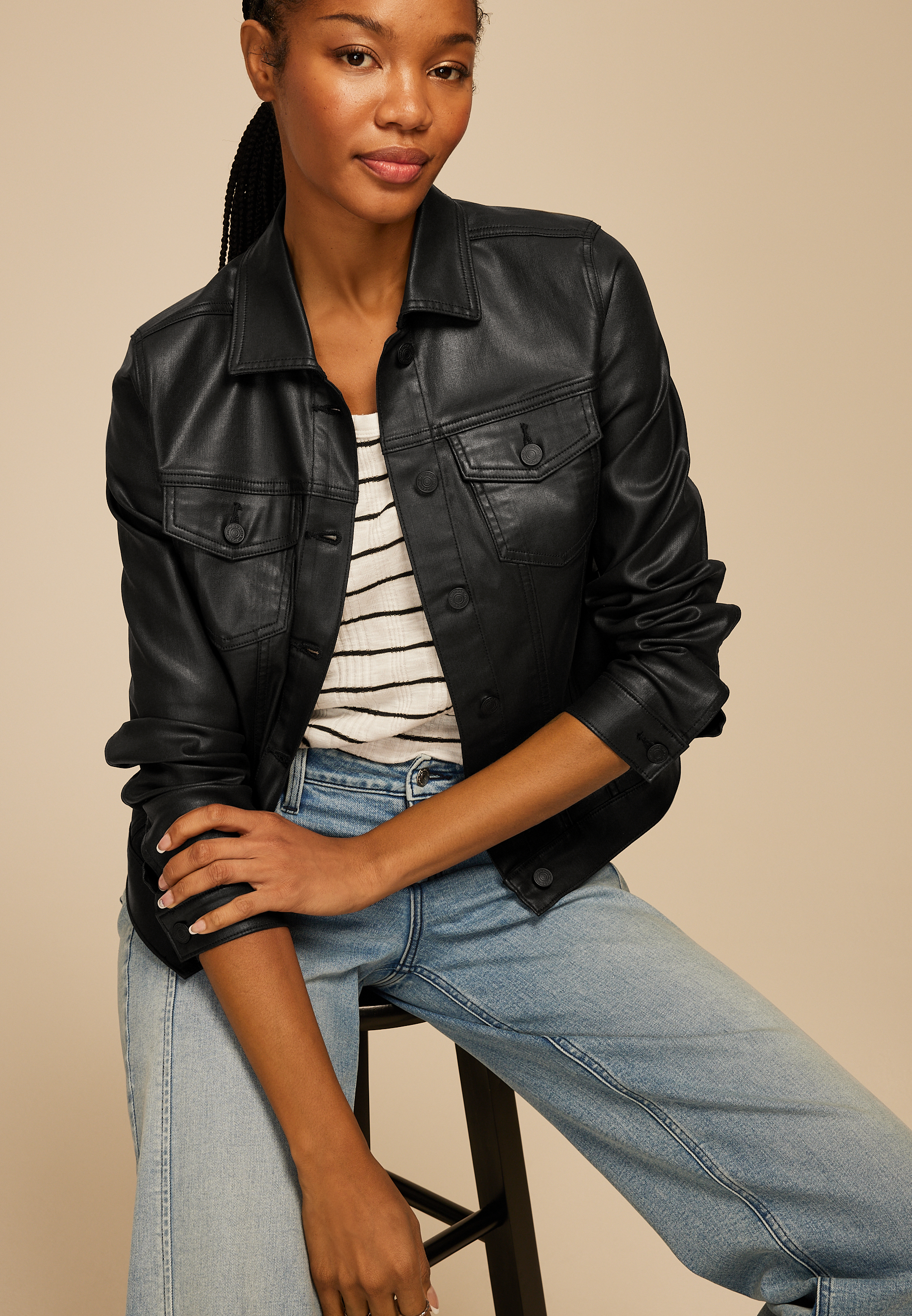 Black Coated Jacket, BLACK, large