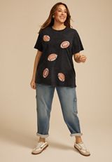 Plus Size Football Oversized Fit Graphic Tee, , small