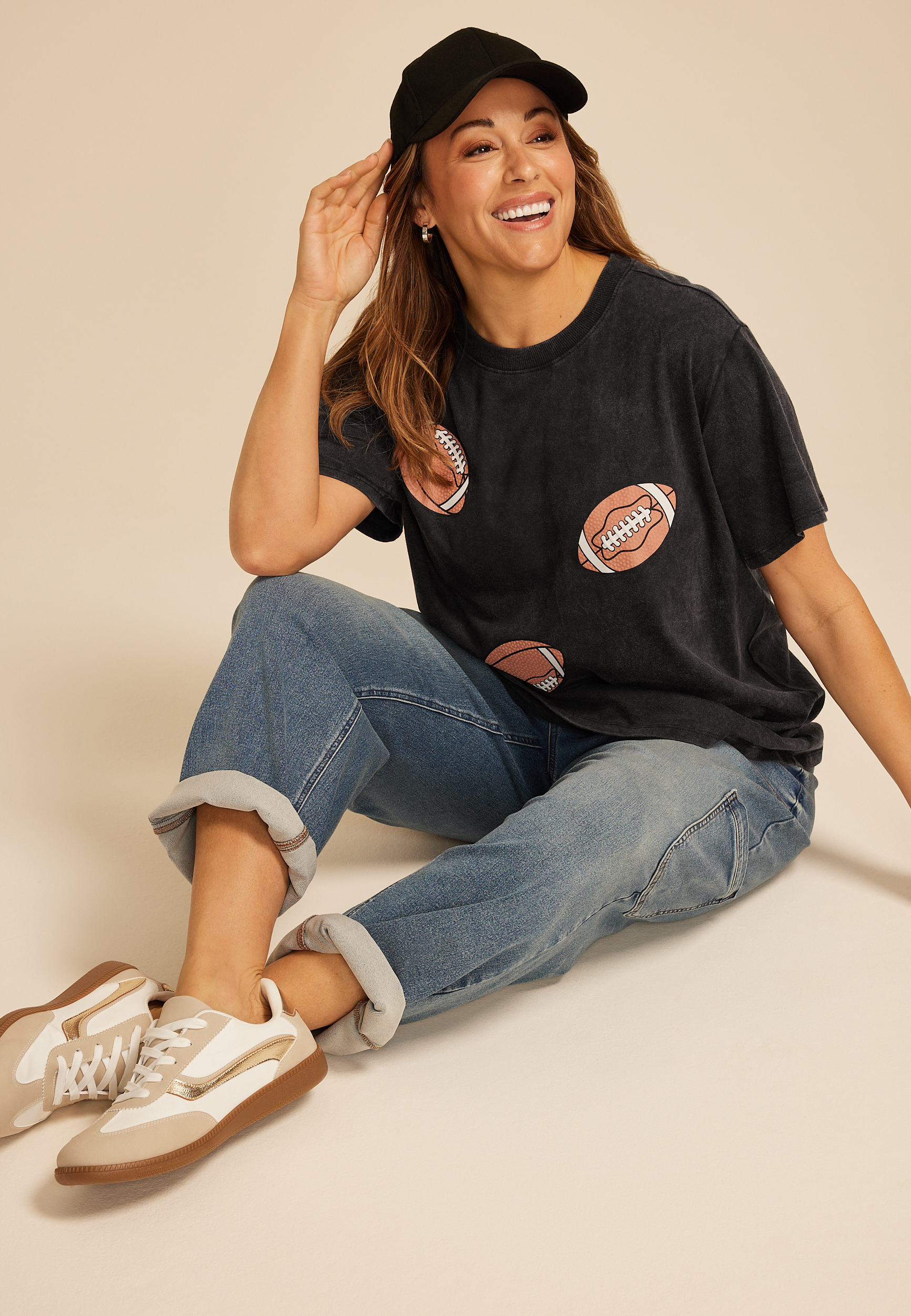 Plus Size Football Oversized Fit Graphic Tee, , large