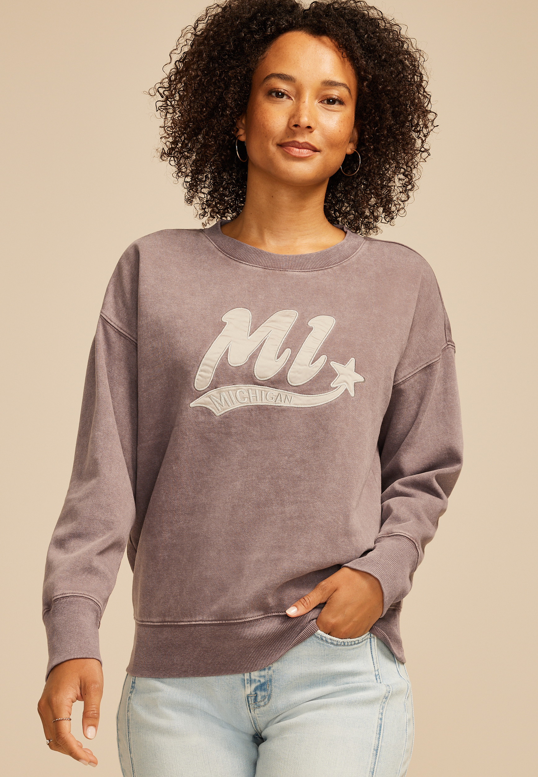 State Satin Letter Crew Neck Sweatshirt