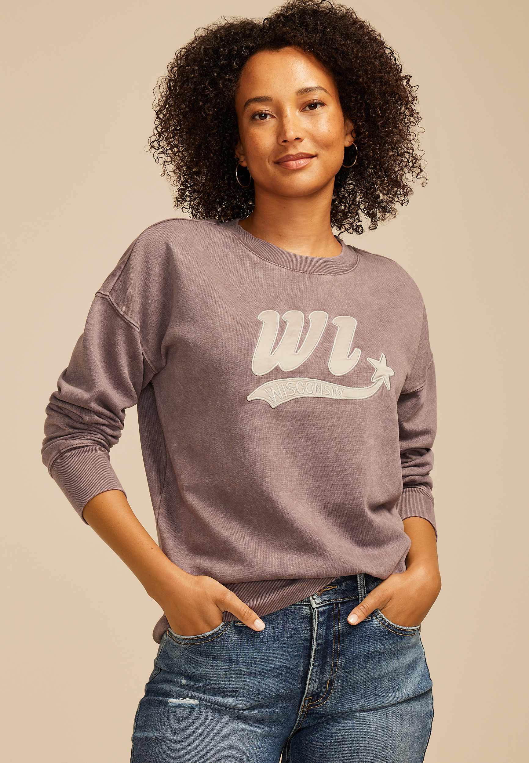 State Satin Letter Crew Neck Sweatshirt
