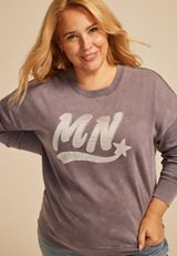Plus Size State Satin Letter Crew Neck Sweatshirt, MINNESOTA, small