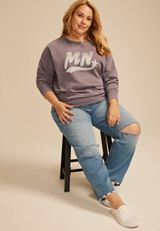 Plus Size State Satin Letter Crew Neck Sweatshirt, MINNESOTA, small