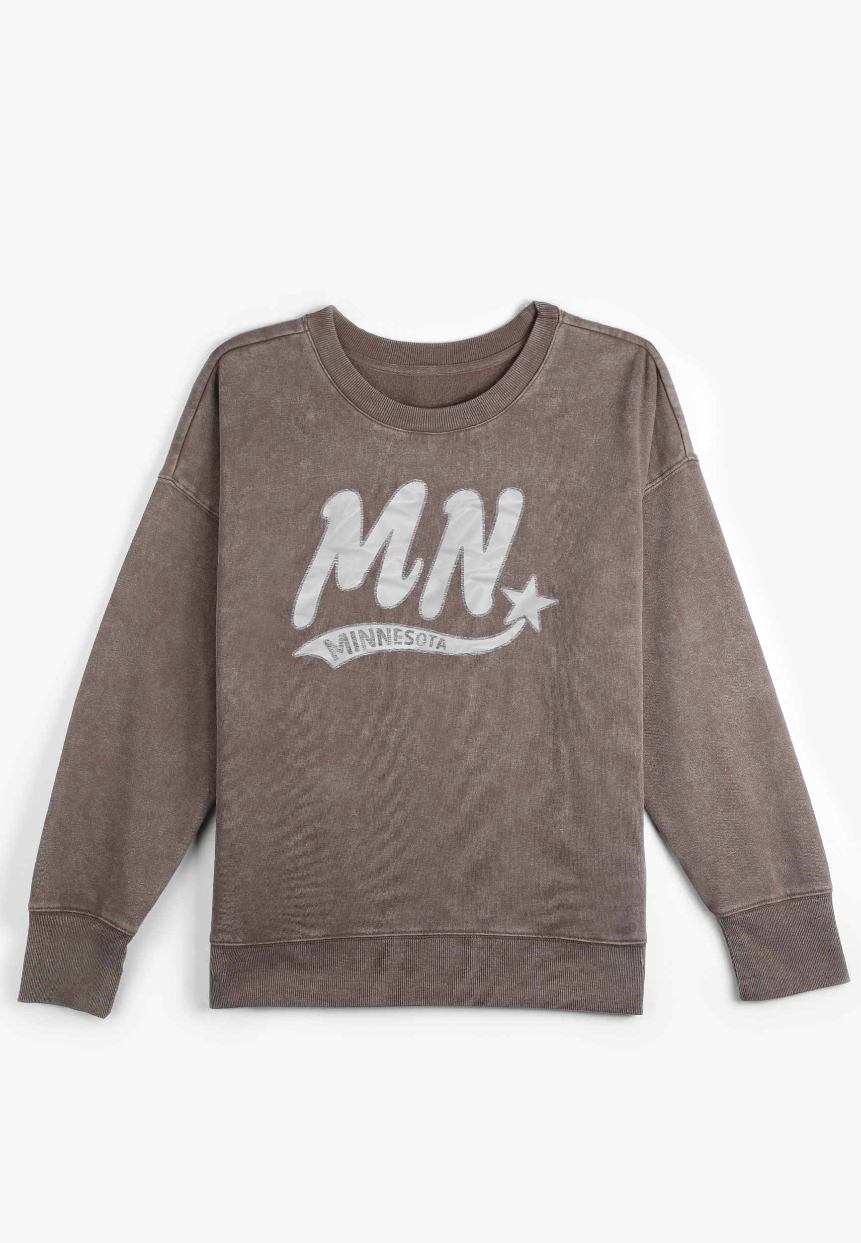 Plus Size State Satin Letter Crew Neck Sweatshirt, MINNESOTA, large