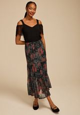 Printed Mesh High Rise Maxi Skirt, C1756, small