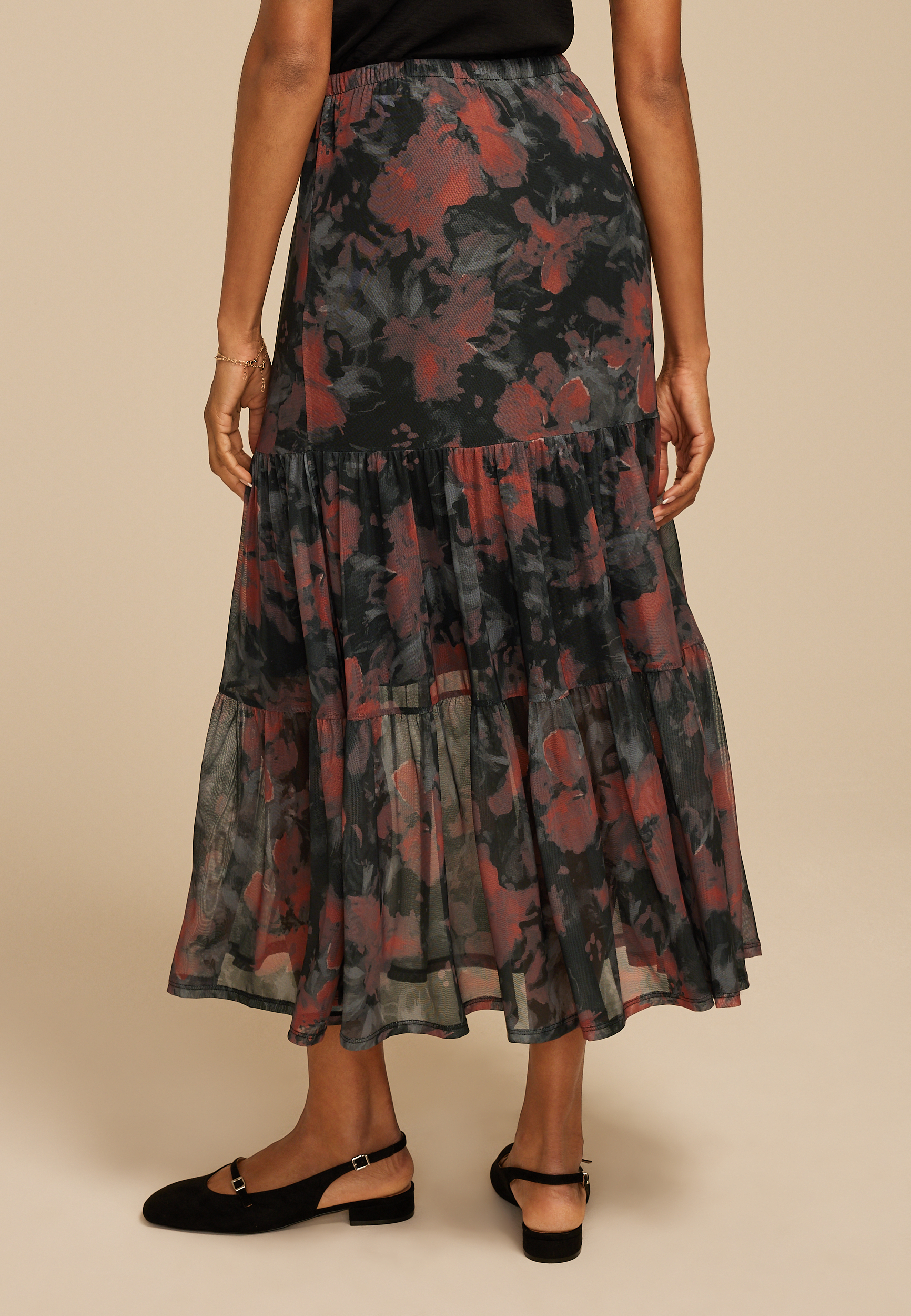 Printed Mesh High Rise Maxi Skirt, C1756, large