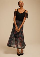 Printed Mesh High Rise Maxi Skirt, C1756, small