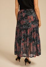 Plus Size Printed Mesh High Rise Maxi Skirt, C1756, small