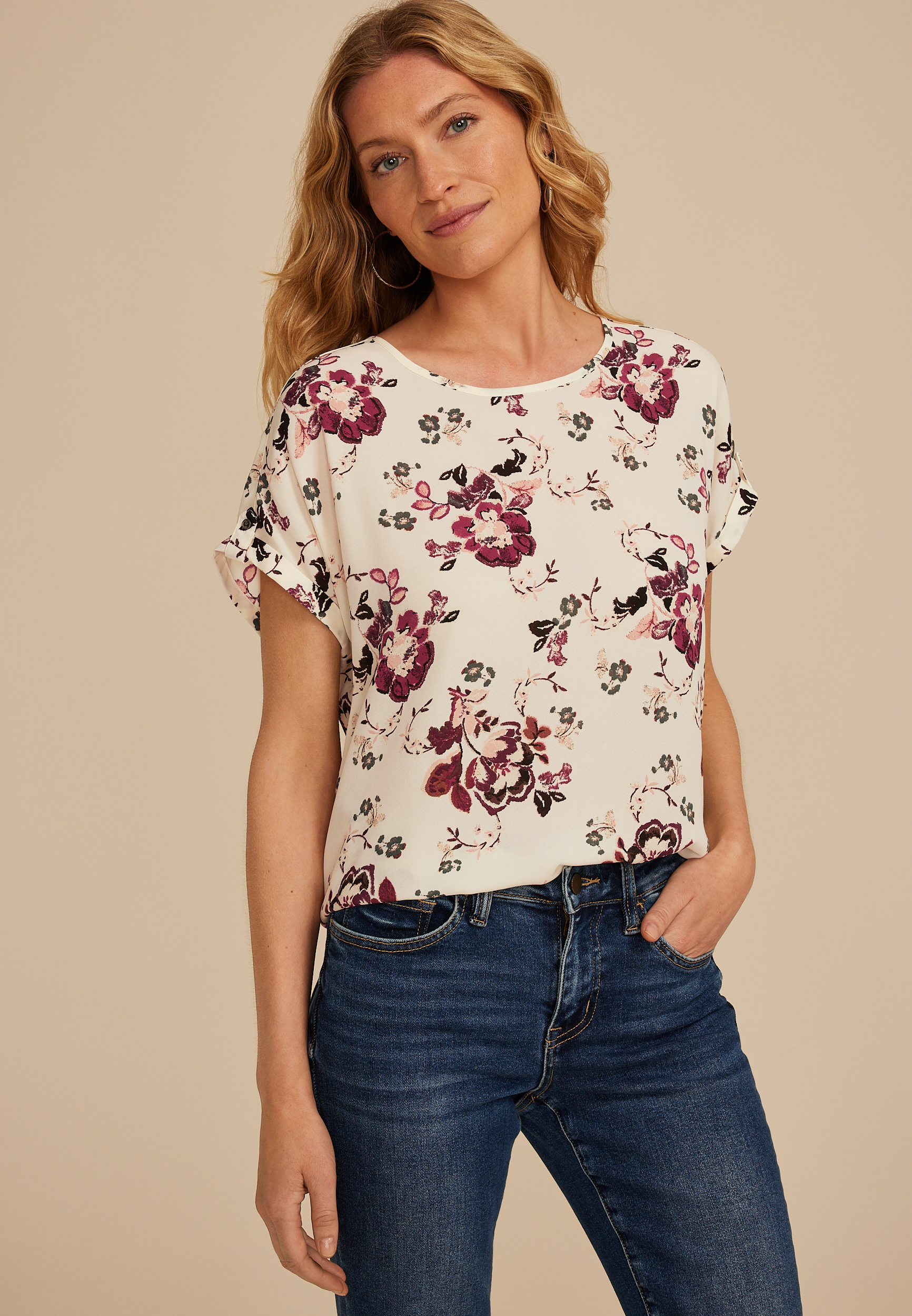 Delton Floral Zipper Back Blouse