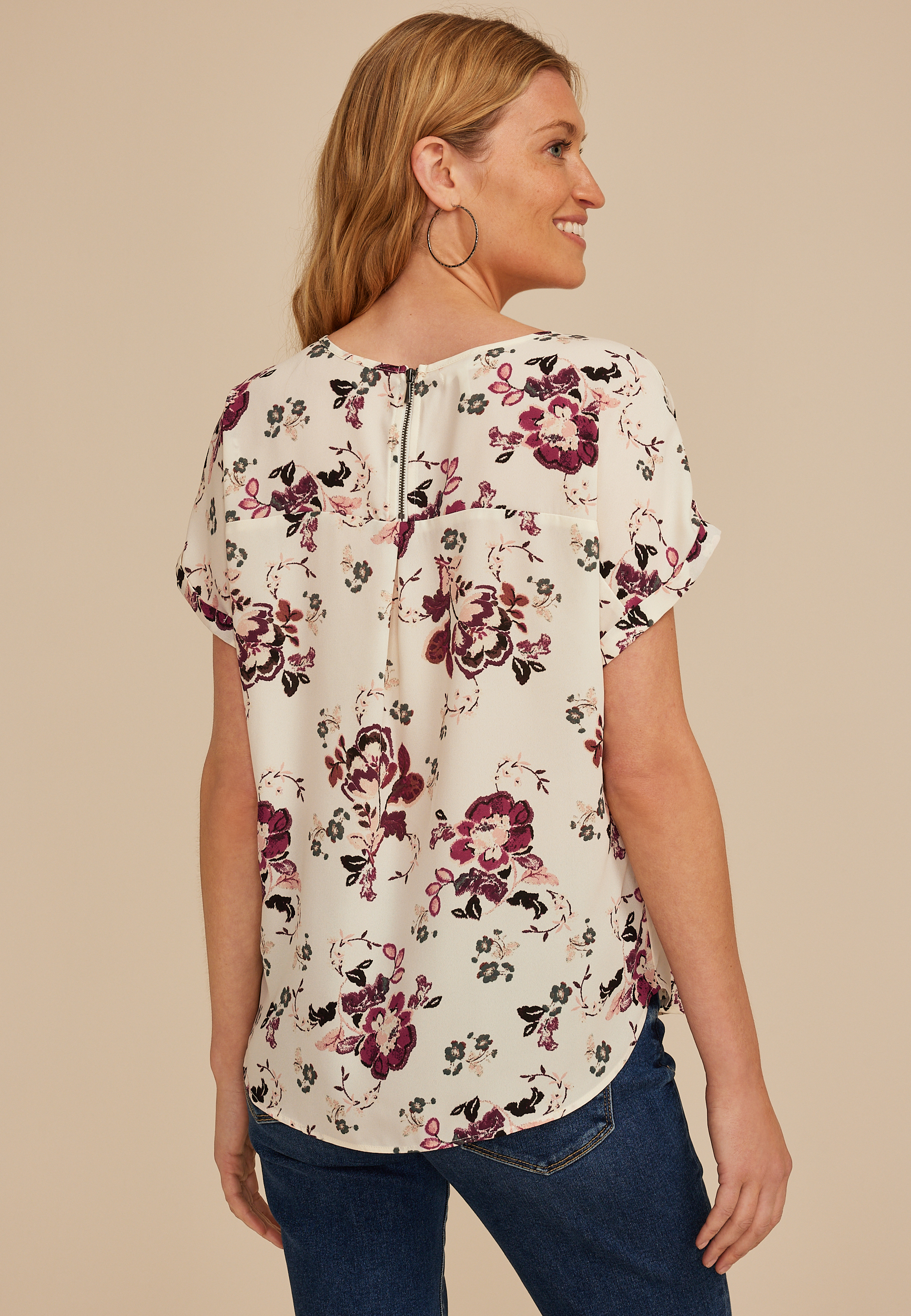 Delton Floral Zipper Back Blouse, C1524, large
