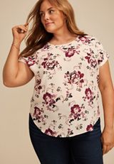 Plus Size Delton Floral Zipper Back Blouse, MULTI, small