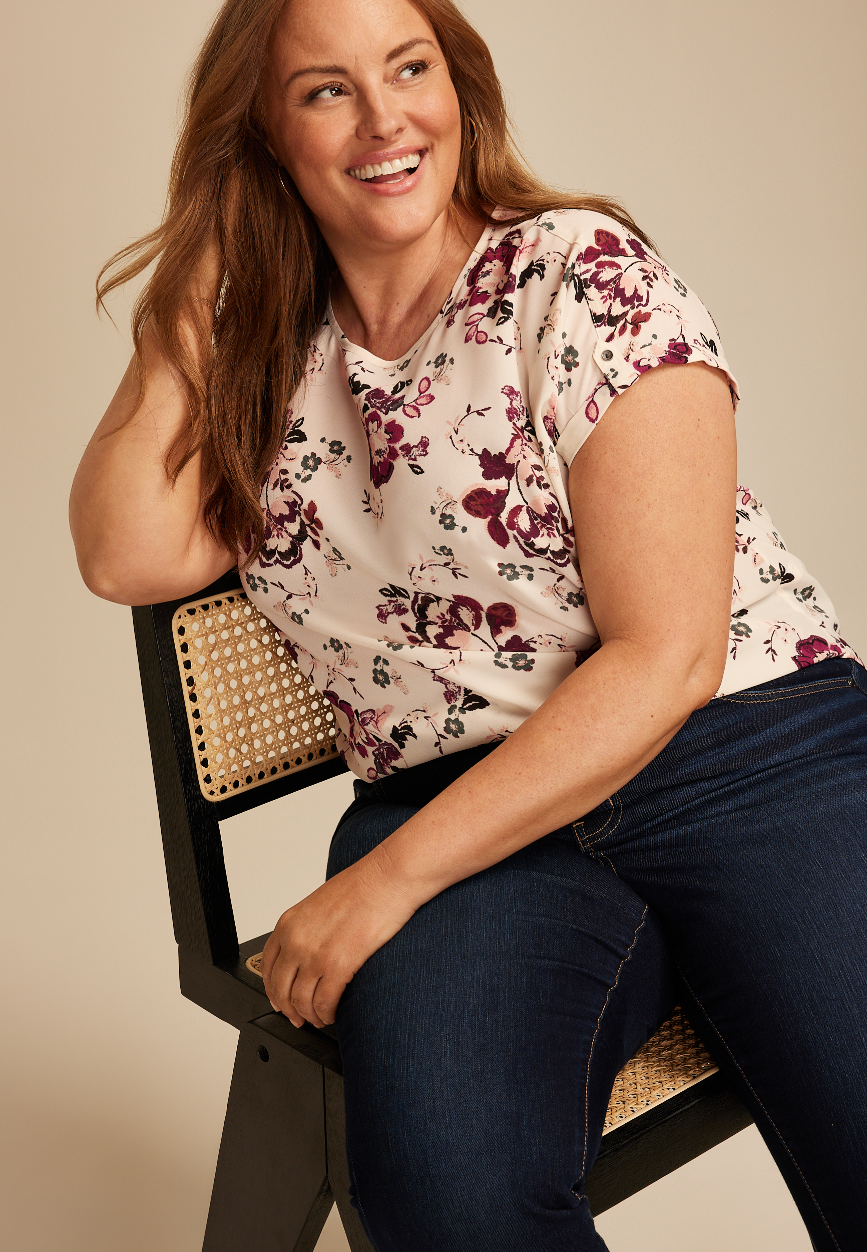 Plus Size Delton Floral Zipper Back Blouse