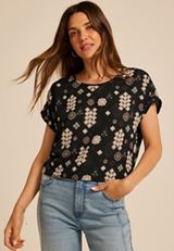 Delton Geo Print Zipper Back Blouse, BLACK COMBO, small