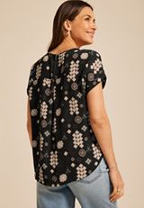 Delton Geo Print Zipper Back Blouse, BLACK COMBO, small