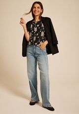 Delton Geo Print Zipper Back Blouse, BLACK COMBO, small