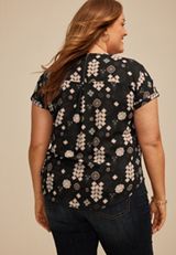 Plus Size Delton Geo Print Zipper Back Blouse, BLACK COMBO, small