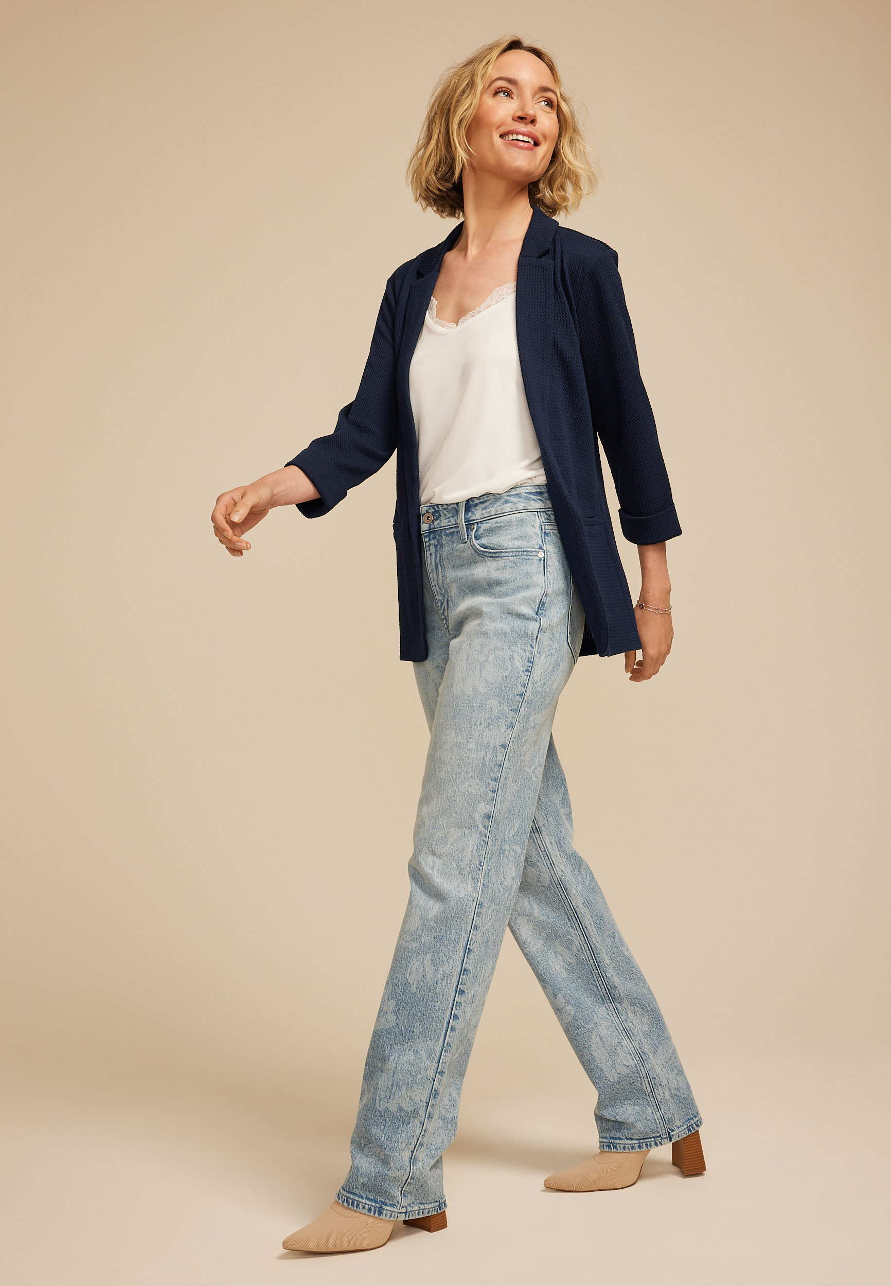 Textured Versa Open Front Blazer, BLUE JASMINE, large