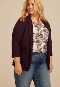 Plus Size Collarless Knit Open Front Blazer