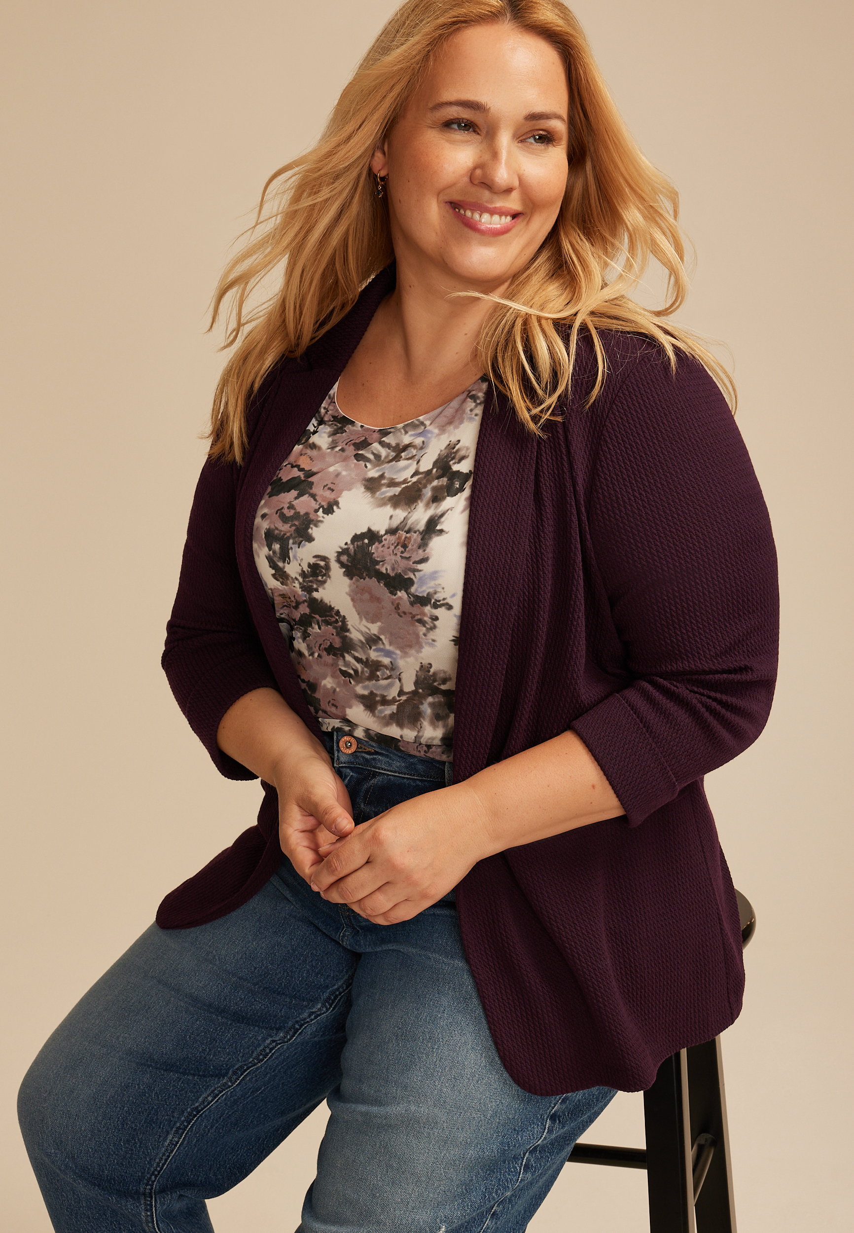 Plus Size Textured Versa Open Front Blazer, C9149, large