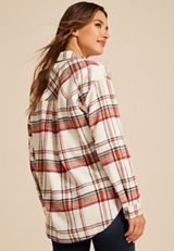 Cabin Plaid Boyfriend Tunic Button Down Shirt, MULTI, small