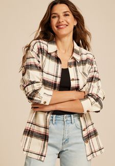 Cabin Plaid Boyfriend Tunic Button Down Shirt