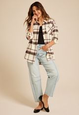 Cabin Plaid Boyfriend Tunic Button Down Shirt, C4563, small