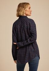 Cabin Plaid Boyfriend Tunic Button Down Shirt, C1769, small